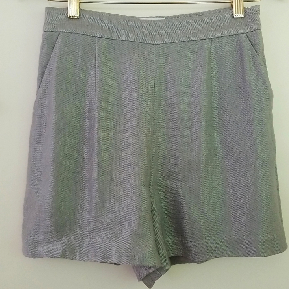 Milly of New York High Waisted Gray Linen Blend Shorts